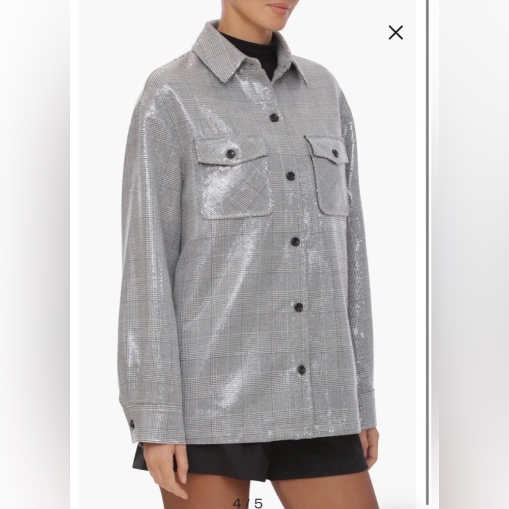 Avec Les Filles Sequin Plaid Shirt Jacket - Picture 2 of 12